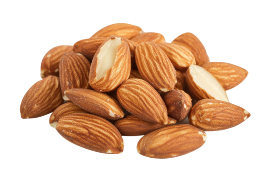 almonds on white background cutout image and isolated on transparent background 