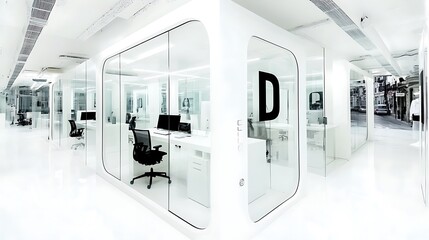 Modern Empty Home Office Room Interior With Blank Wall, Computer, Table, Bookshelf Mockup Frame -Ai