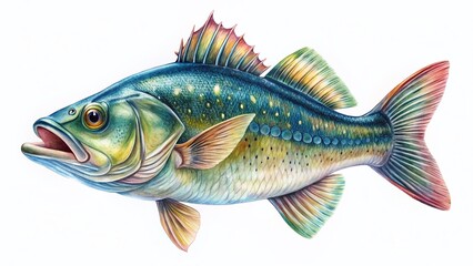 Fototapeta premium Hand-Drawn Illustration: Isolated Bass Fish, Fashion Photography Style