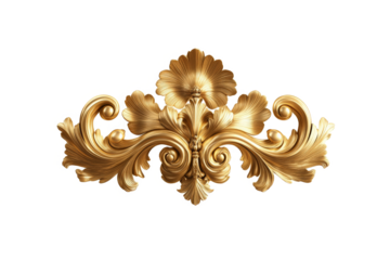 golden floral design element vector cutout image and isolated on transparent background 