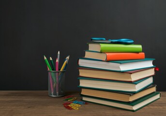 Fototapeta premium A back-to-school theme with colorful books and school supplies (Back to School Season).