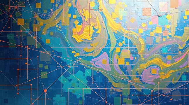 Global network data flow abstract art background