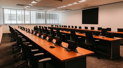 Modern Empty Home Office Room Interior With Blank Wall, Computer, Table, Bookshelf Mockup Frame -Ai