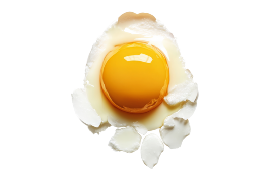 an egg is broken in half cutout image and isolated on transparent background 