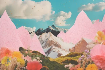 Gardinen Peak craft collage art landscape mountain. © Rawpixel.com