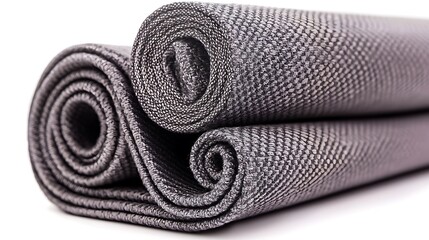 Rolled gray fabric rolls stacked with visible weave texture for clothing or textile design use