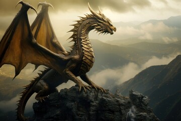 Naklejka premium Dragon dinosaur animal landscape.