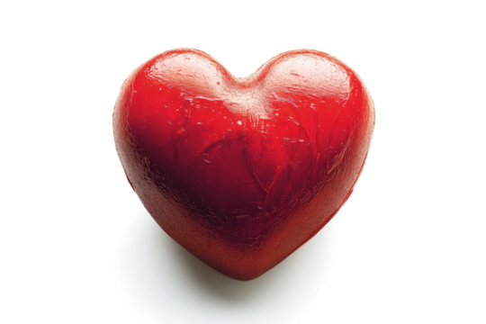 a red heart shaped object on a white surface cutout image and isolated on transparent background 
