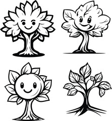 Fototapeta premium Hand-Drawn Tree Silhouettes - Black and White Nature Illustration