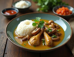 Savory chicken dish with rice and fresh vegetables