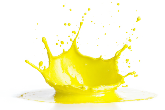 a yellow liquid splashing on a white surface cutout image and isolated on transparent background 