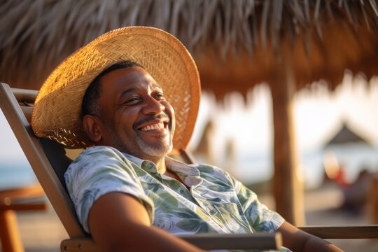 Middle age african american man laughing portrait travel.