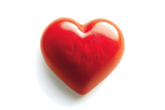 a red heart shaped object on a white surface cutout image and isolated on transparent background  - Powered by Adobe
