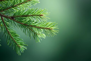 Obraz premium Snow-covered pine branch with delicate needles, symbolizing winter atmosphere, holiday spirit, and nature’s tranquility, great for festive themes, digital book illustration