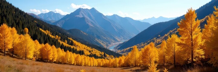 Obraz premium Golden aspen leaves blanket mountain slopes, crisp autumn air , wild, aerial view