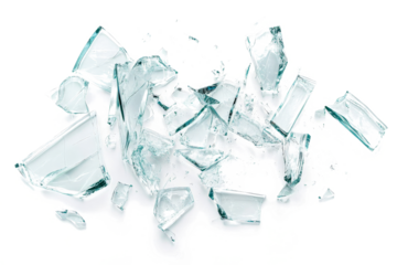 broken glass pieces on white background cutout image and isolated on transparent background 