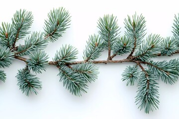 Close-up of pine needles on a branch, showcasing woodland serenity, fresh greenery, and organic beauty, great for festive visuals, illustrated book style