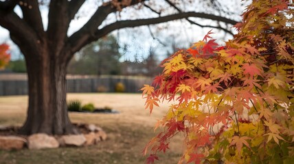 Maple Tree with Autumn Leaves in Backyard