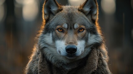 Fototapeta premium Majestic Wolf Portrait: A Captivating Gaze into the Wild
