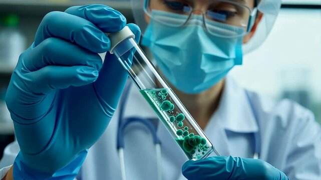 Scientist shows test tube with dangerous fungal mold