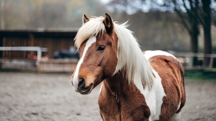 Fototapeta premium Brown and White Horse in Paddock