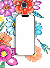 A flower themed blank screen smartphone with floral background, femminine smartphone mockup, suitable for blogs,advertisement banner 51