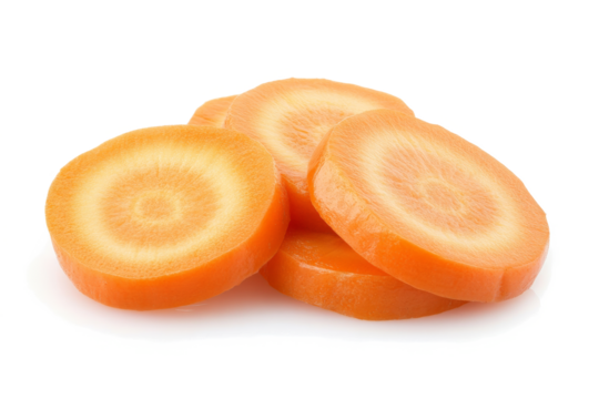 a pile of sliced carrots on a white surface cutout image and isolated on transparent background 