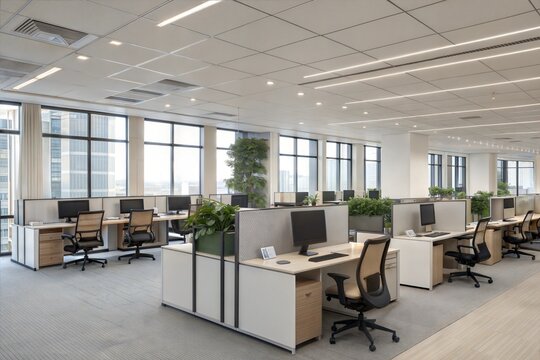 Modern Open-Plan Office with Ergonomic Workstations 
