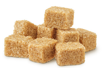brown sugar cubes isolated on white background