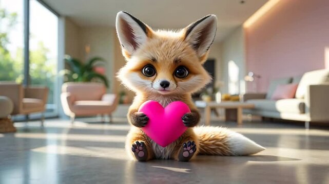 Adorable fennec fox holds heart in modern living room

