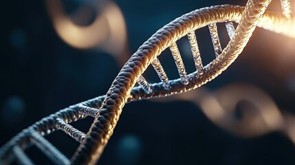 Close-up view of a DNA double helix structure against a glowing background, showcasing the intricate details of genetic material.