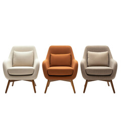 Obraz premium Three stylish armchairs in beige orange and grey a perfect trio for modern living