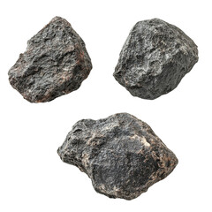 Obraz premium Three dark gray rocks isolated on black background rough texture natural stones