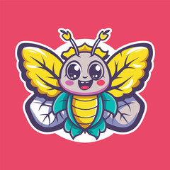 Obraz premium Amusing Cabbage Moth Mascot Vector Illustration with a White Background