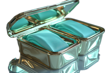 Elegant Mint Green Fabric Pouches Beautifully Presented in a Chic Silver Box for Storage