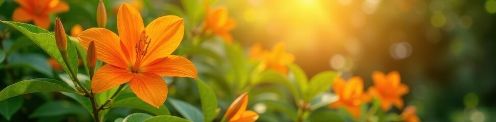 Fototapeta premium Lush orange blossoms, Valencia sunlight, vibrant garden , orange blossom, sunny