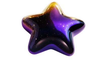 Black purple and golden star fluid holographic isolated on white background