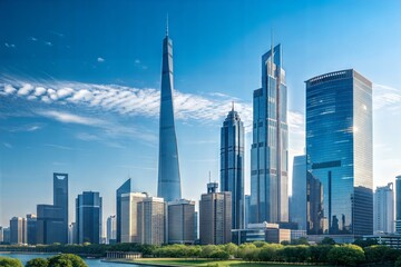 Naklejka premium Modern City Skyline with Blue Sky 