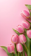 Obraz premium Pink Tulip Flowers on Soft Pastel Background with Copy Space – Elegant Spring Floral Border for Greeting Cards, Invitations, Mother's Day, or Wedding Designs