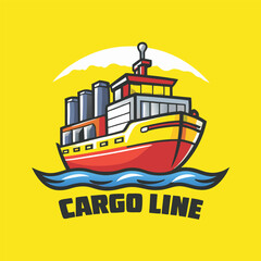 Obraz premium Line Art Vector Logo of a Cargo Ship with Cartoon Character