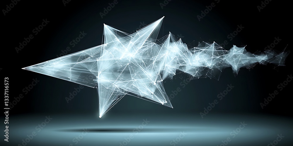 Poster abstract polygon network with gleaming lights on dark background with shadow