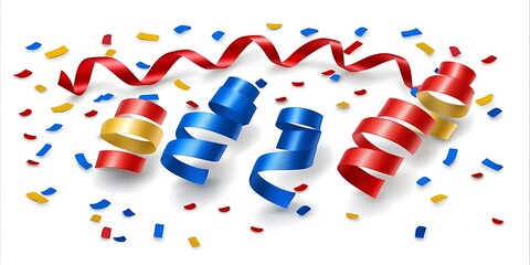 Obraz premium Celebratory confetti and ribbon streamers cascade across a pristine background