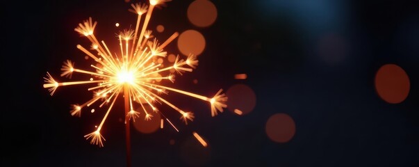 Obraz premium Burning sparkler with radiant bokeh, celebratory feel, sparkler, shimmer, purple