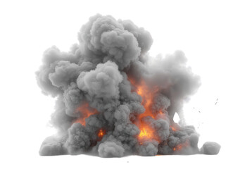 Dramatic Explosion with Smoke and Fire Isolated on a White Background