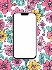 A flower themed blank screen smartphone with floral background, femminine smartphone mockup, suitable for blogs,advertisement banner 5