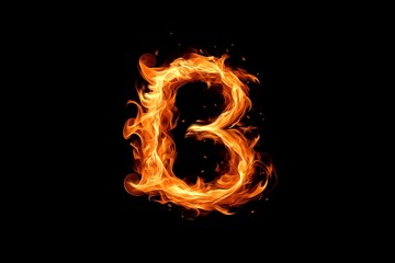 Letter B designed with flame isolated on black background