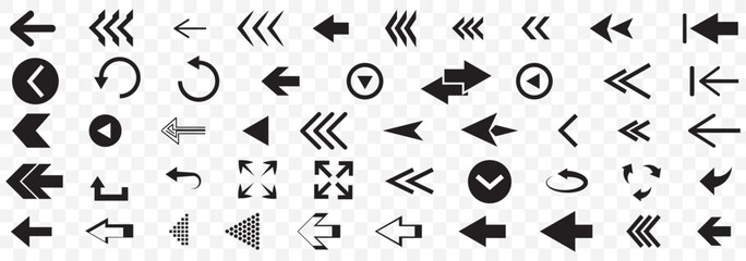 Arrows set of 100 black icons. Arrow icon. Arrow vector collection. Arrow. Cursor. Modern simple arrows. Vector illustration on Transparent Background. EPS 10.