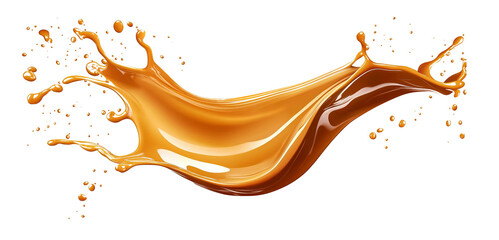 Delicious caramel splashing on transparent background, PNG format.