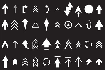 Arrows set of 100 black icons. Arrow icon. Arrow vector collection. Arrow. Cursor. Modern simple arrows. Vector illustration on Black Background. EPS 10.