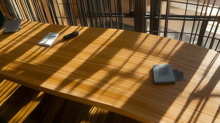 Obraz premium Modern Empty Home Office Room Interior With Blank Wall, Computer, Table, Bookshelf Mockup Frame -Ai